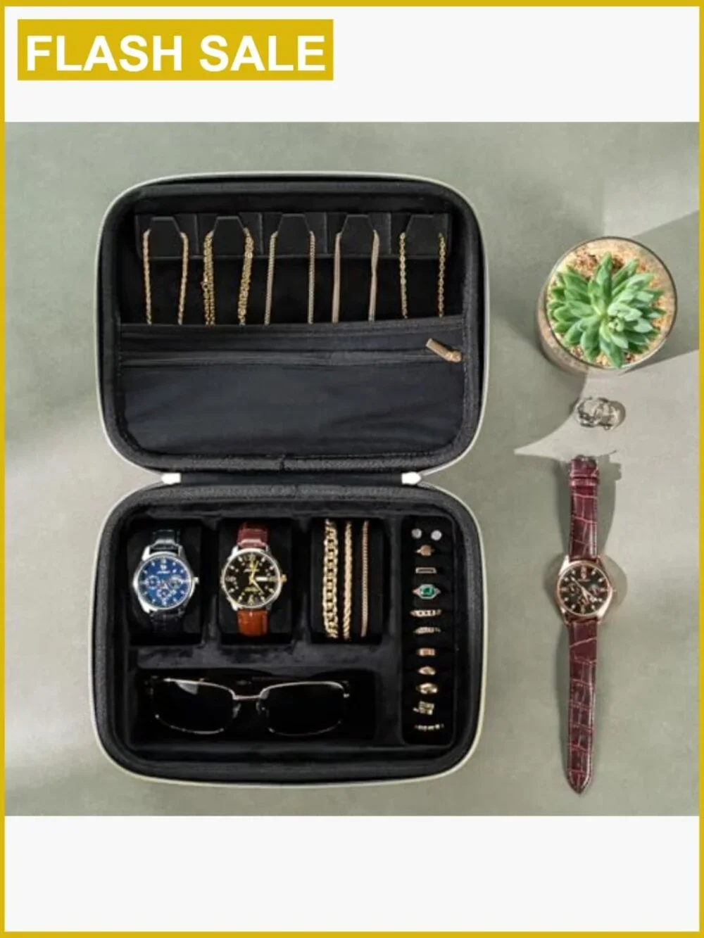 3 Slot Travel Watch Case Zippered Organizer Bag for Men